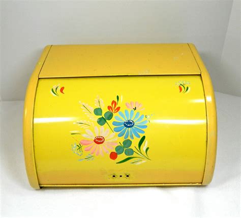 vintage metal bread box yellow|stainless steel bread box 1950.